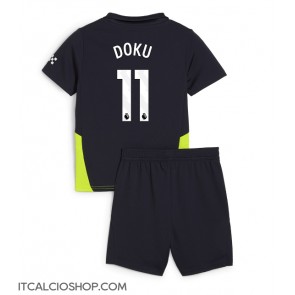 Manchester City Jeremy Doku #11 Seconda Maglia Bambino 2024-25 Manica Corta (+ Pantaloni corti)